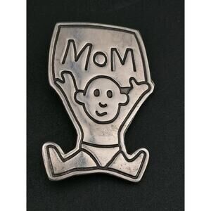Vintage Taxco Mexico 925 Sterling Silver "MOM" Baby Brooch Pin 7g Signed EES
